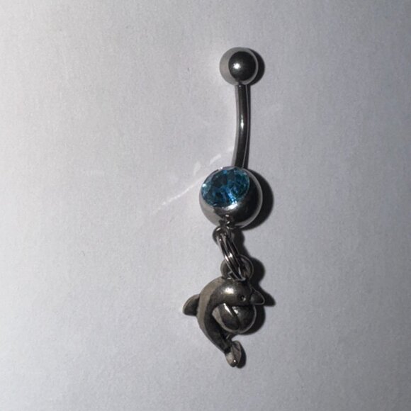 Aqua Blue Dolphin with Ball Dangle Belly Ring - Picture 16 of 16